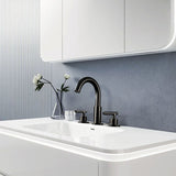 Modern 2-Handle Deck Mounted Bathroom Waterfall Faucet Widespread With 360° Swivel Spout