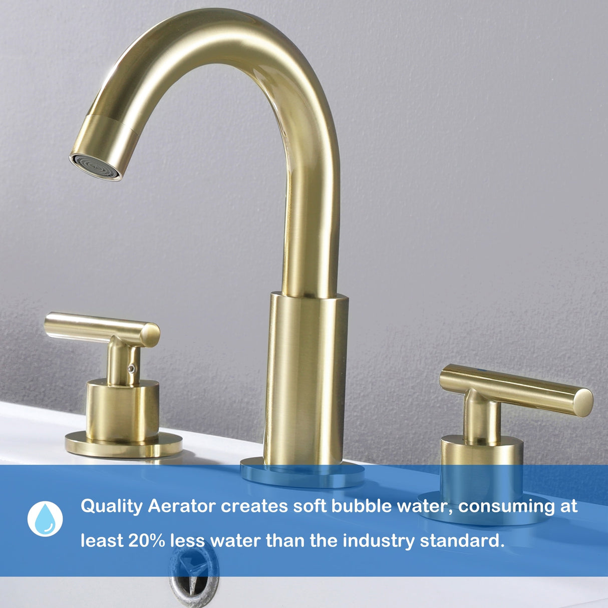 Modern 2-Handle Deck Mounted Bathroom Waterfall Faucet Widespread With 360° Swivel Spout