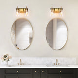 Modern 2-Light Black Gold Bathroom Vanity Lights Wall Sconces with Seeded Glass - 13" L x 6.5" W x 9.5" H