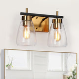 Modern 2-Light Black Gold Bathroom Vanity Lights Wall Sconces with Seeded Glass - 13" L x 6.5" W x 9.5" H