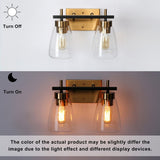 Modern 2-Light Black Gold Bathroom Vanity Lights Wall Sconces with Seeded Glass - 13" L x 6.5" W x 9.5" H