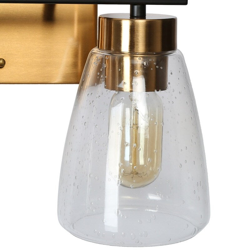 Modern 2-Light Black Gold Bathroom Vanity Lights Wall Sconces with Seeded Glass - 13" L x 6.5" W x 9.5" H