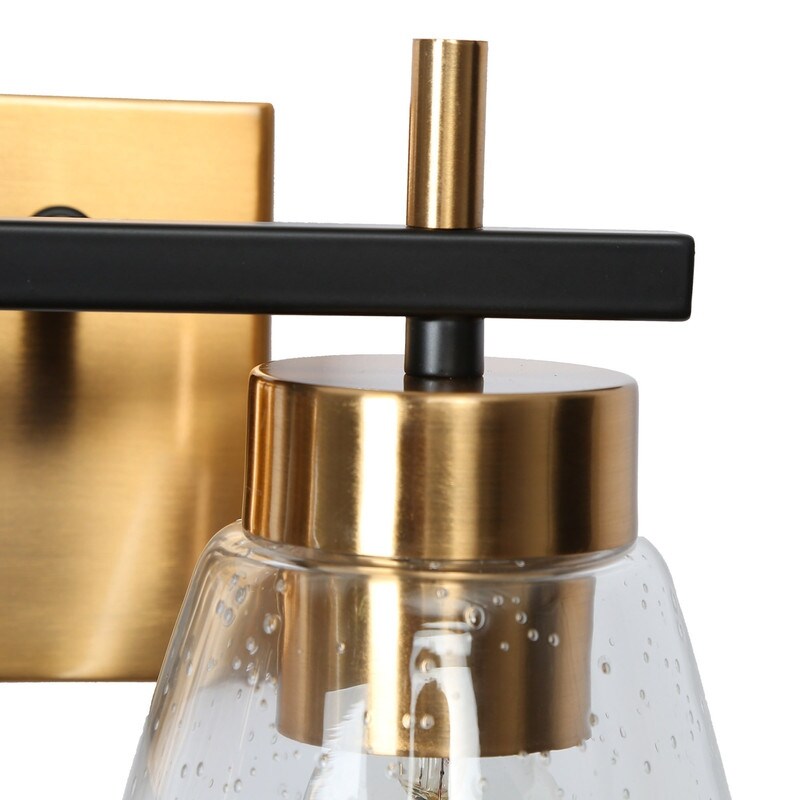 Modern 2-Light Black Gold Bathroom Vanity Lights Wall Sconces with Seeded Glass - 13" L x 6.5" W x 9.5" H