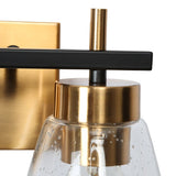 Modern 2-Light Black Gold Bathroom Vanity Lights Wall Sconces with Seeded Glass - 13" L x 6.5" W x 9.5" H
