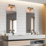 Modern 2-Light Black Gold Bathroom Vanity Lights Wall Sconces with Seeded Glass - 13" L x 6.5" W x 9.5" H
