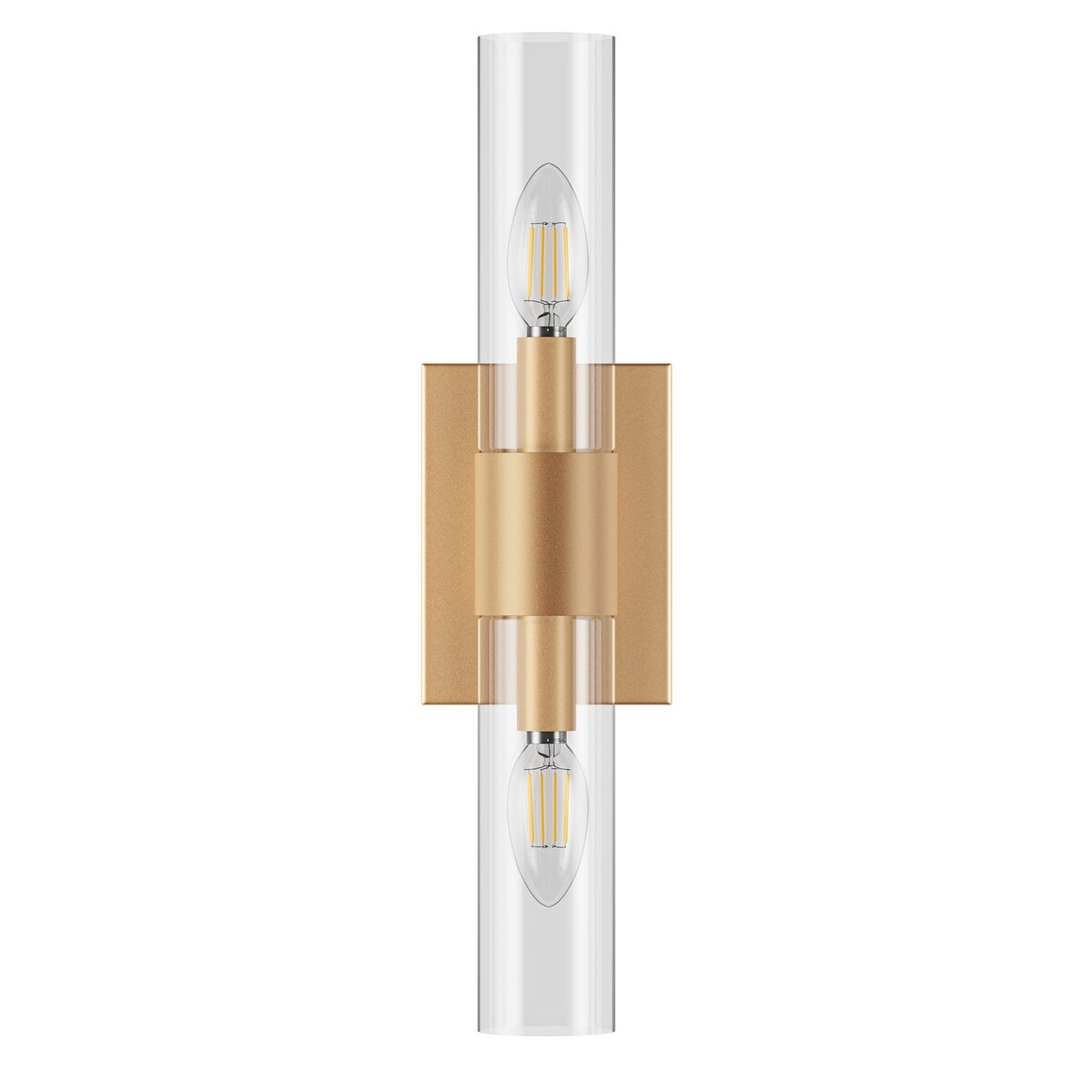 Modern 2-Light Cylinder Clear Glass Candle Wall Sconce for Bathroom Hallway