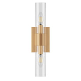 Modern 2-Light Cylinder Clear Glass Candle Wall Sconce for Bathroom Hallway