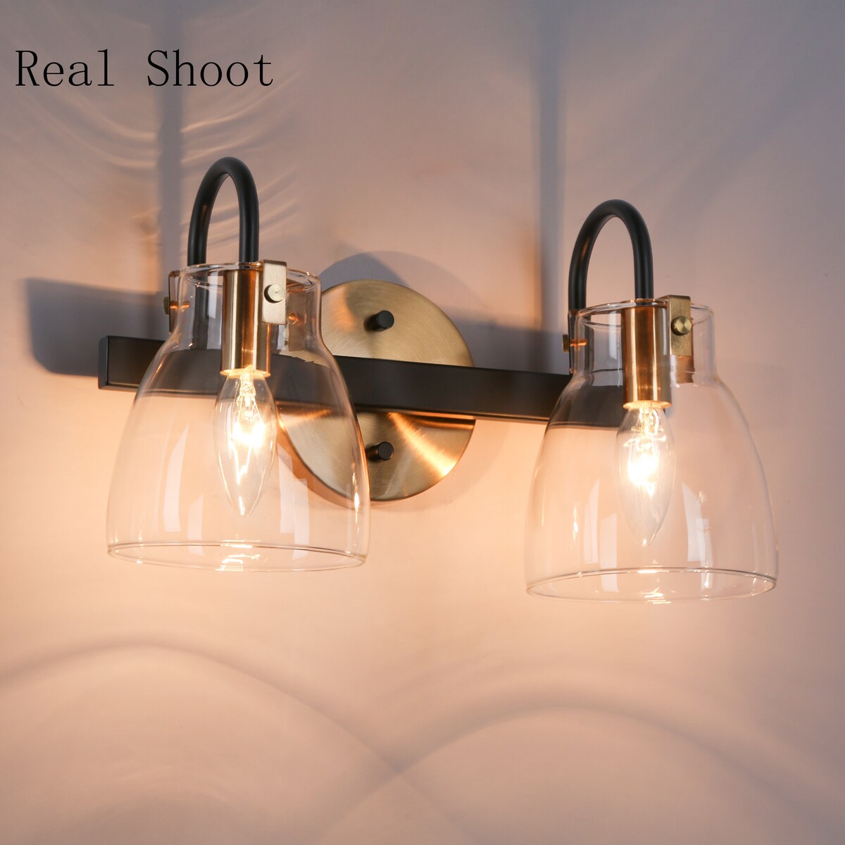 Coria Modern 2-light Brass Gold Orb Glass Bathroom Vanity Lights Black Wall Lighting - L 13.2" x W 6.9" x H 7.9"