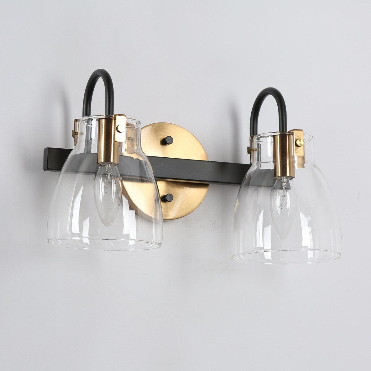 Coria Modern 2-light Brass Gold Orb Glass Bathroom Vanity Lights Black Wall Lighting - L 13.2" x W 6.9" x H 7.9"