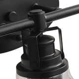 Modern 3-Light Bathroom Vanity Light in Black Finish with Seeded Glass Shade