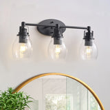 Modern 3-Light Bathroom Vanity Light in Black Finish with Seeded Glass Shade