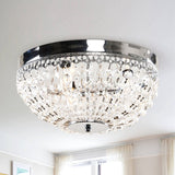 Modern 3-Light Chrome Crystal Low Profile Flush Mount Ceiling Light - 13.75-in D x 9.5-in H