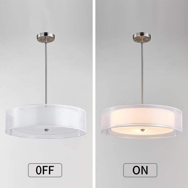 Modern 3-Light Double Drum Adjustable Chandelier with Glass Diffuser - 20"x20"x50"