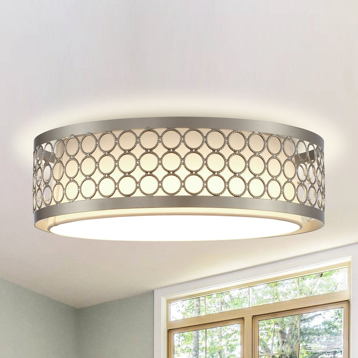 3-Light Gold Modern Drum Flush Mount Ceiling Light