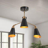 Modern 3-Light Metal Black Gold Chandeliers Semi-Flush Ceiling Light for Kitchen - 22"Dia x 14.5"H