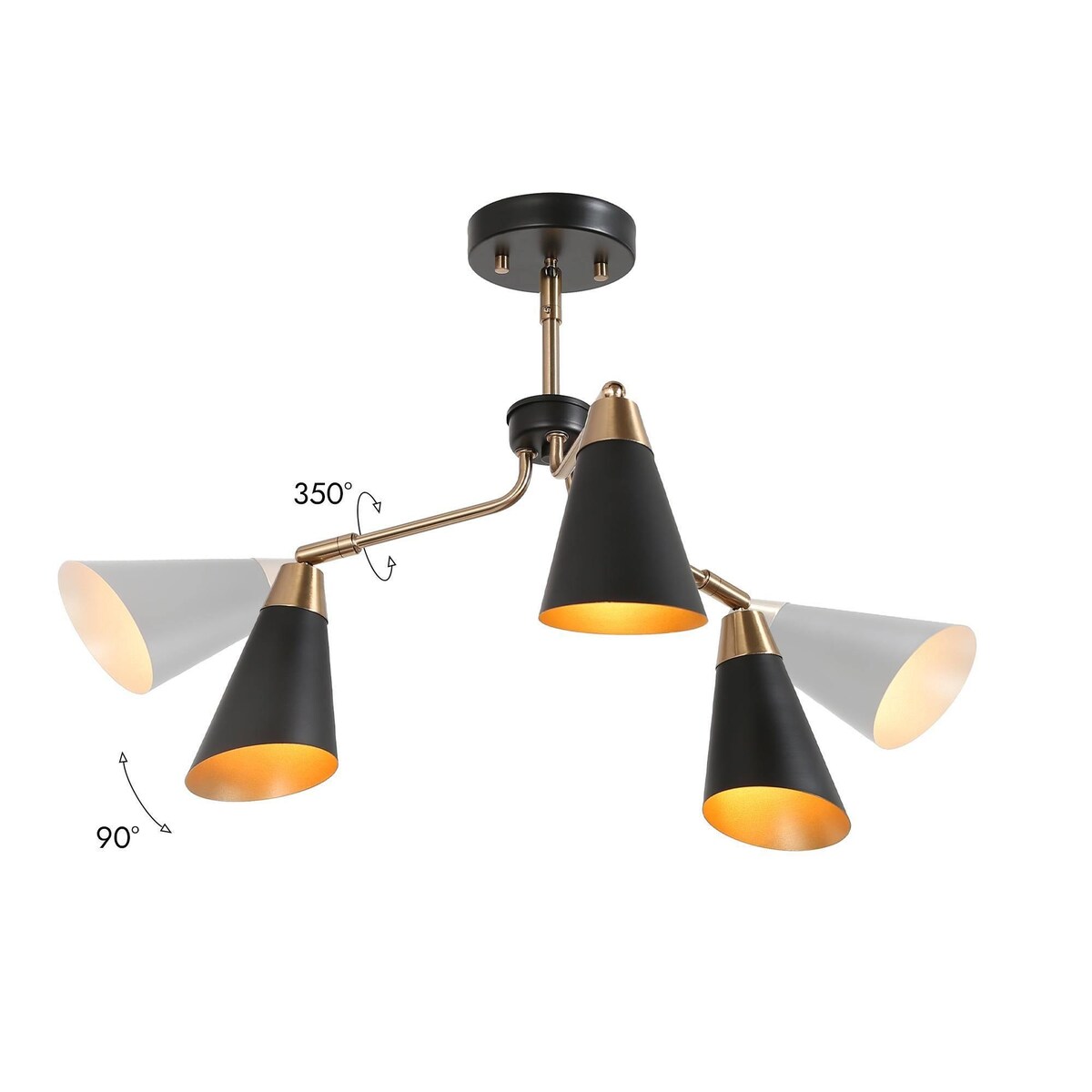 Modern 3-Light Metal Black Gold Chandeliers Semi-Flush Ceiling Light for Kitchen - 22"Dia x 14.5"H