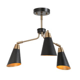Modern 3-Light Metal Black Gold Chandeliers Semi-Flush Ceiling Light for Kitchen - 22"Dia x 14.5"H