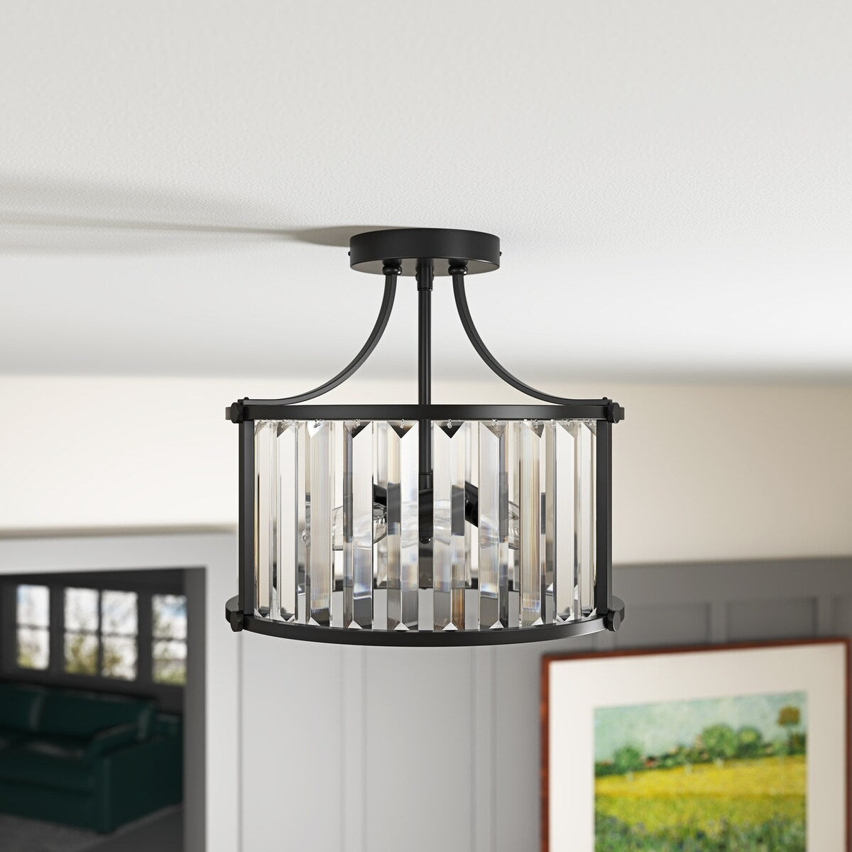 Modern 3-Light Semi Flush Mount Crystal Ceiling Lamp for Kitchen Bedroom Foyer