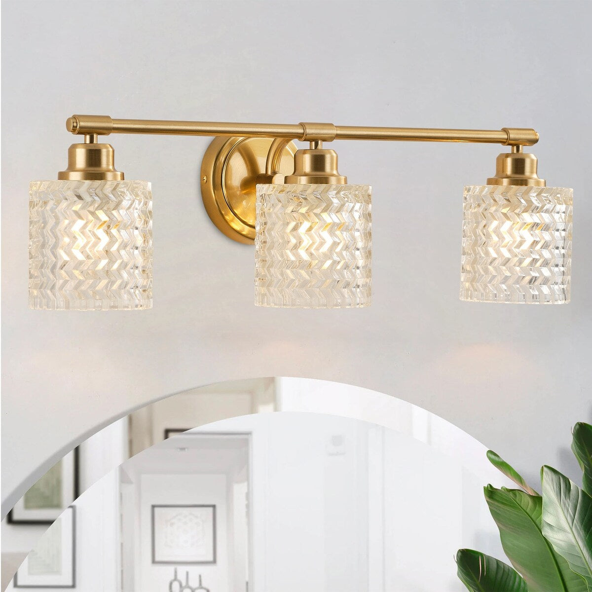 Modern 3-Light Textured Cylinder Glass Shade Vanity Light for Bathroom
