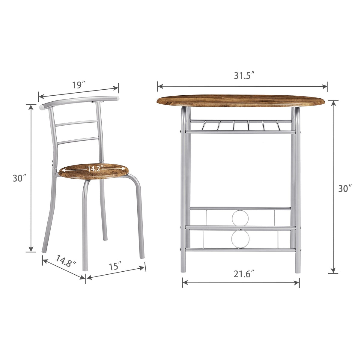 Modern 3 Piece Dining Set with Wood Oval Table and 2 Chairs for Home Kitchen Breakfast