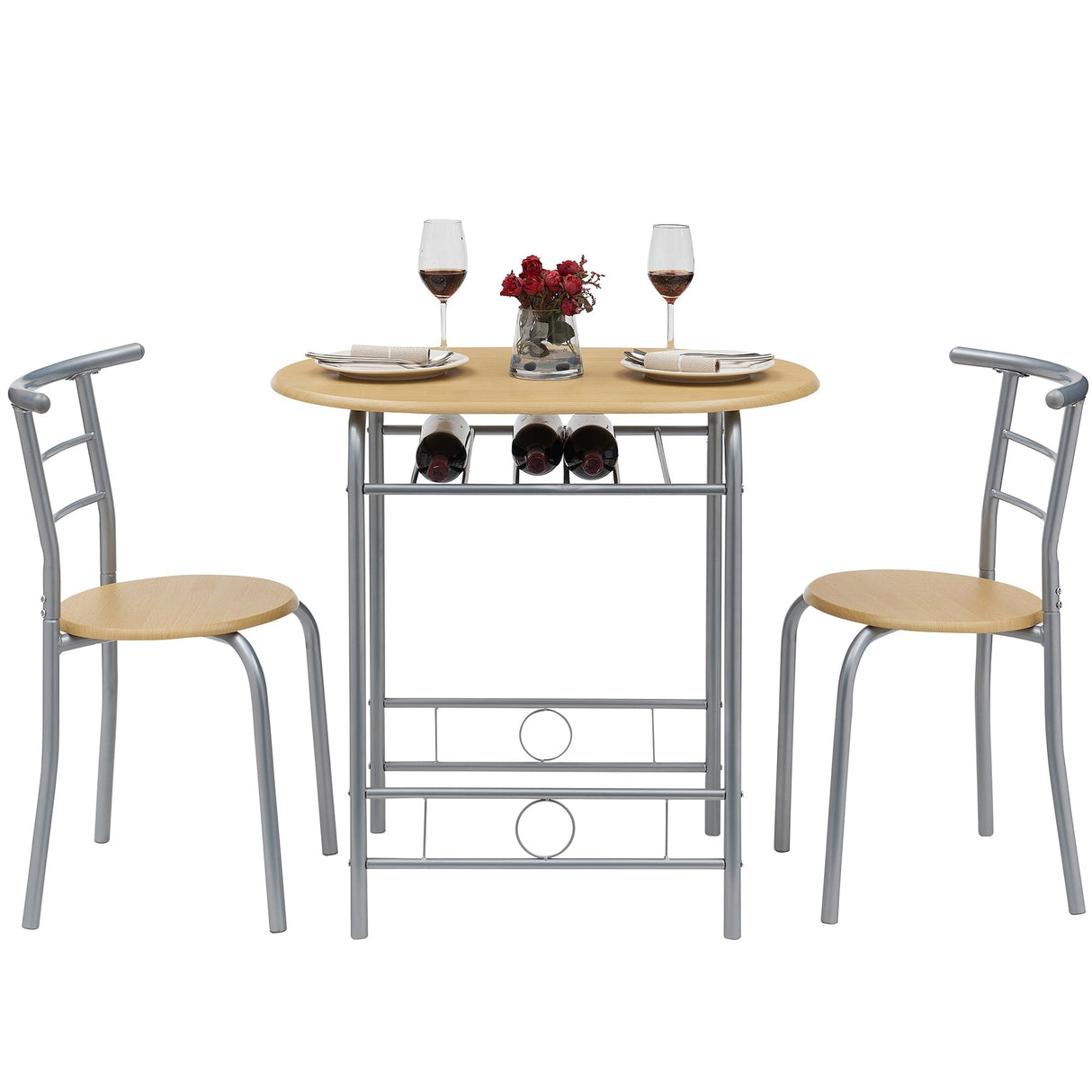 Modern 3 Piece Dining Set with Wood Oval Table and 2 Chairs for Home Kitchen Breakfast