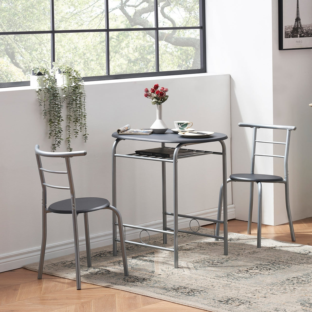 Modern 3 Piece Dining Set with Wood Oval Table and 2 Chairs for Home Kitchen Breakfast