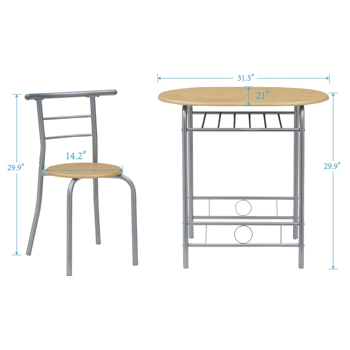 Modern 3 Piece Dining Set with Wood Oval Table and 2 Chairs for Home Kitchen Breakfast