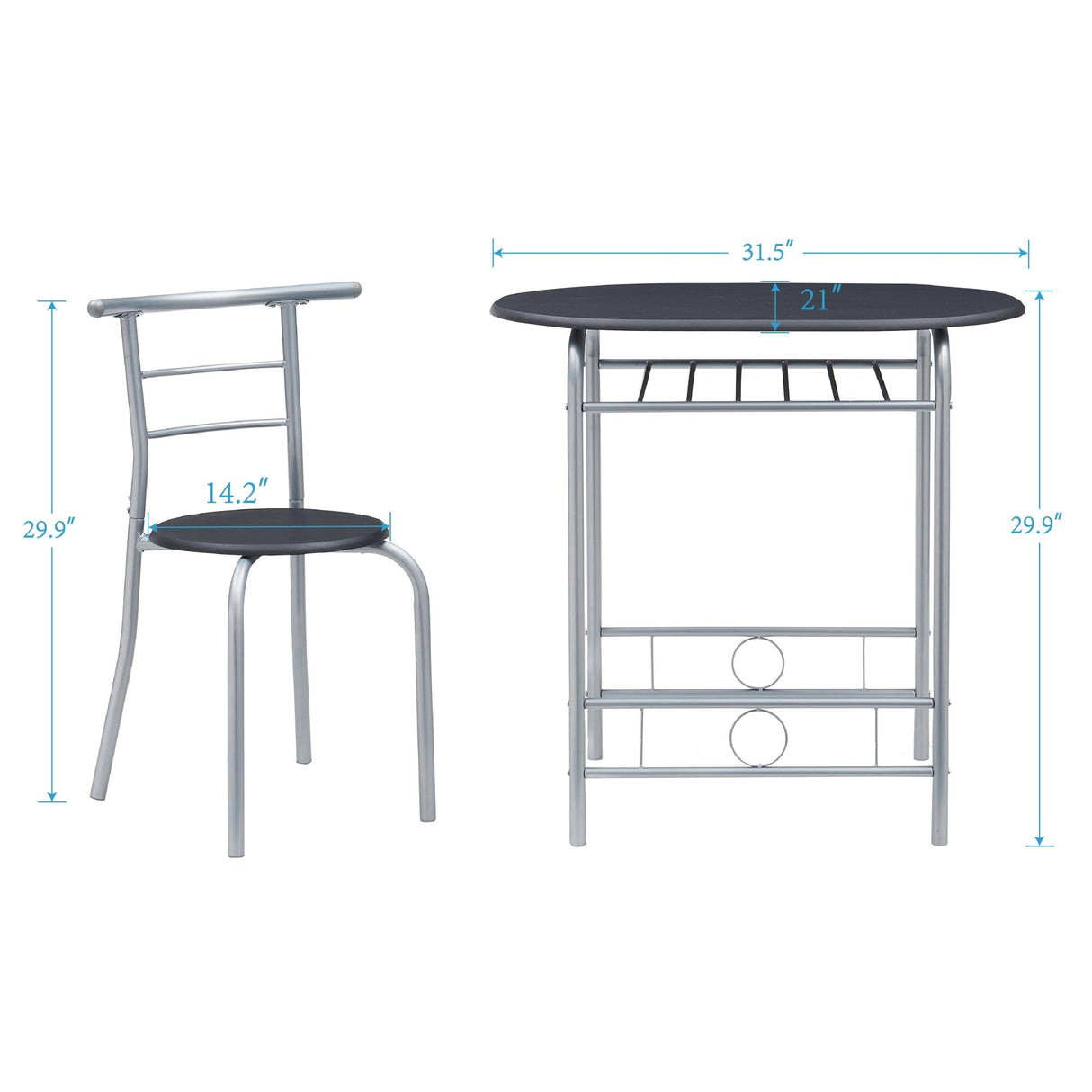 Modern 3 Piece Dining Set with Wood Oval Table and 2 Chairs for Home Kitchen Breakfast