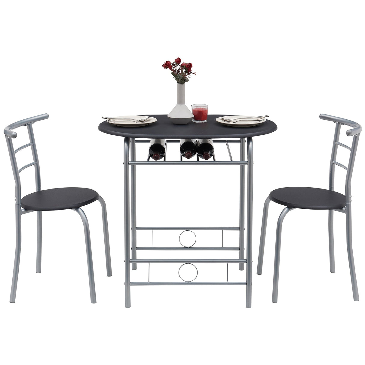 Modern 3 Piece Dining Set with Wood Oval Table and 2 Chairs for Home Kitchen Breakfast