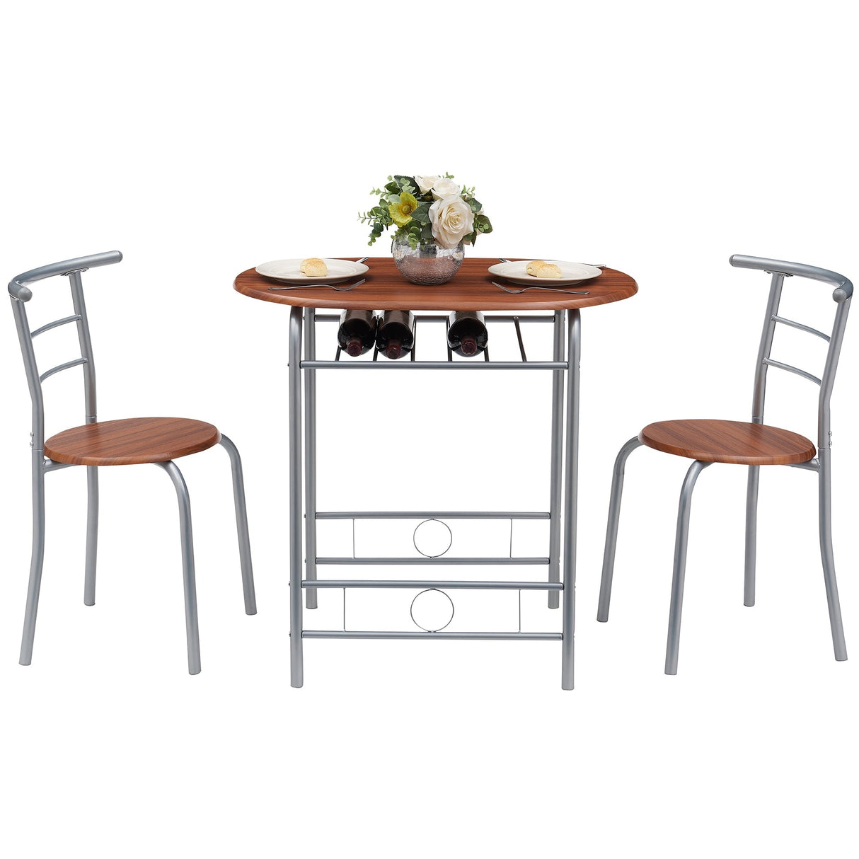 Modern 3 Piece Dining Set with Wood Oval Table and 2 Chairs for Home Kitchen Breakfast
