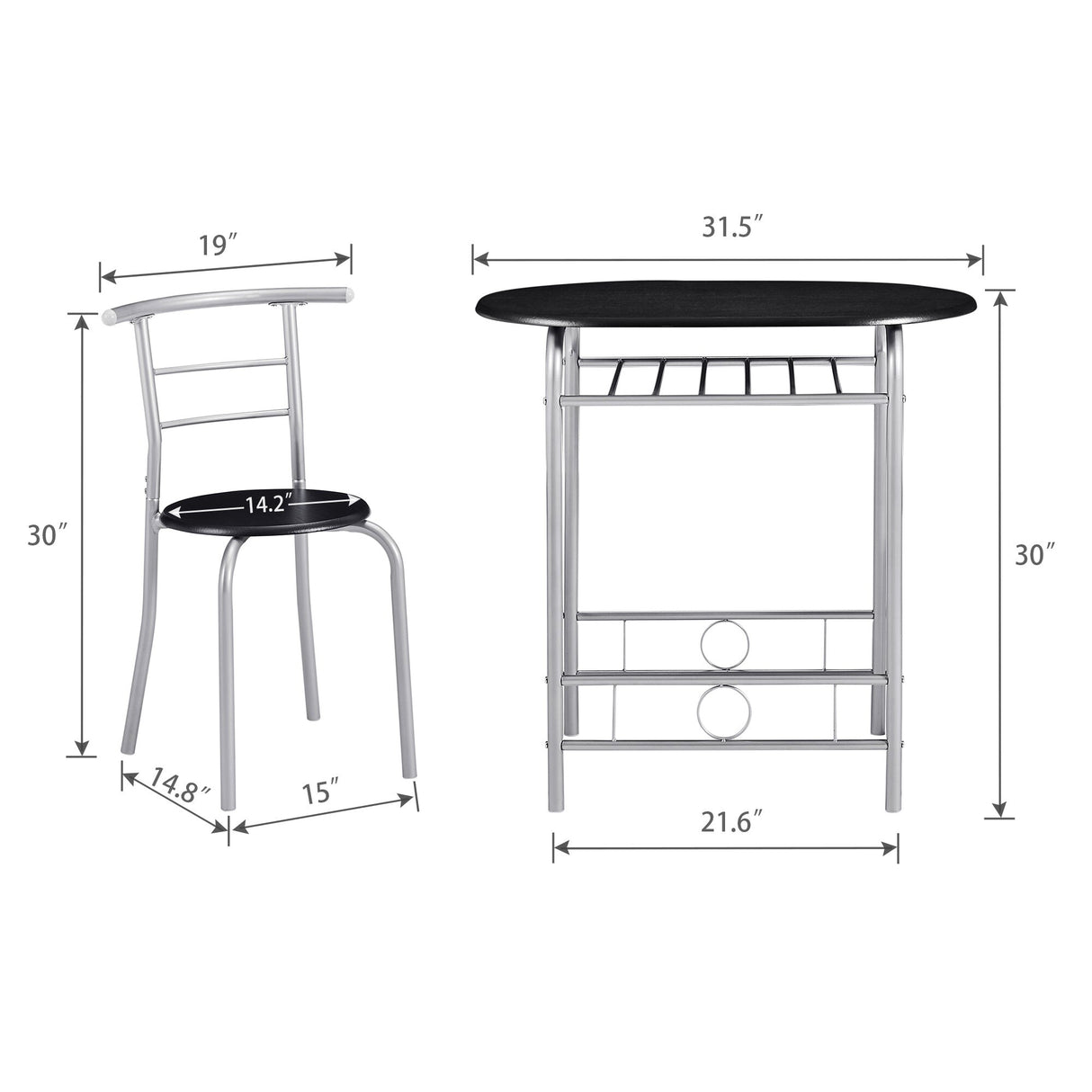 Modern 3 Piece Dining Set with Wood Oval Table and 2 Chairs for Home Kitchen Breakfast