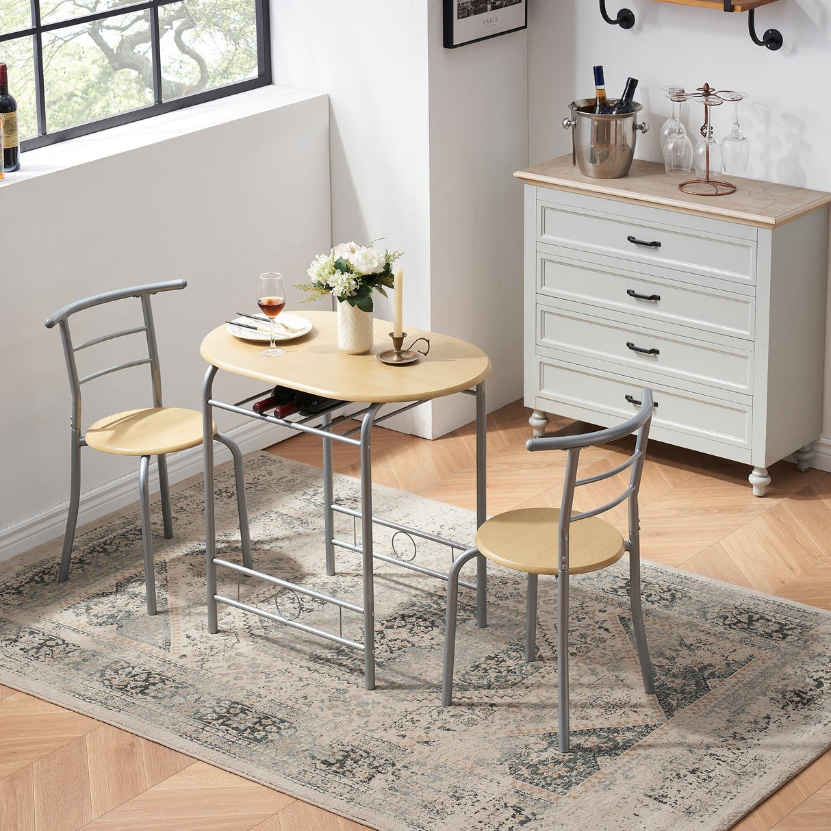 Modern 3 Piece Dining Set with Wood Oval Table and 2 Chairs for Home Kitchen Breakfast