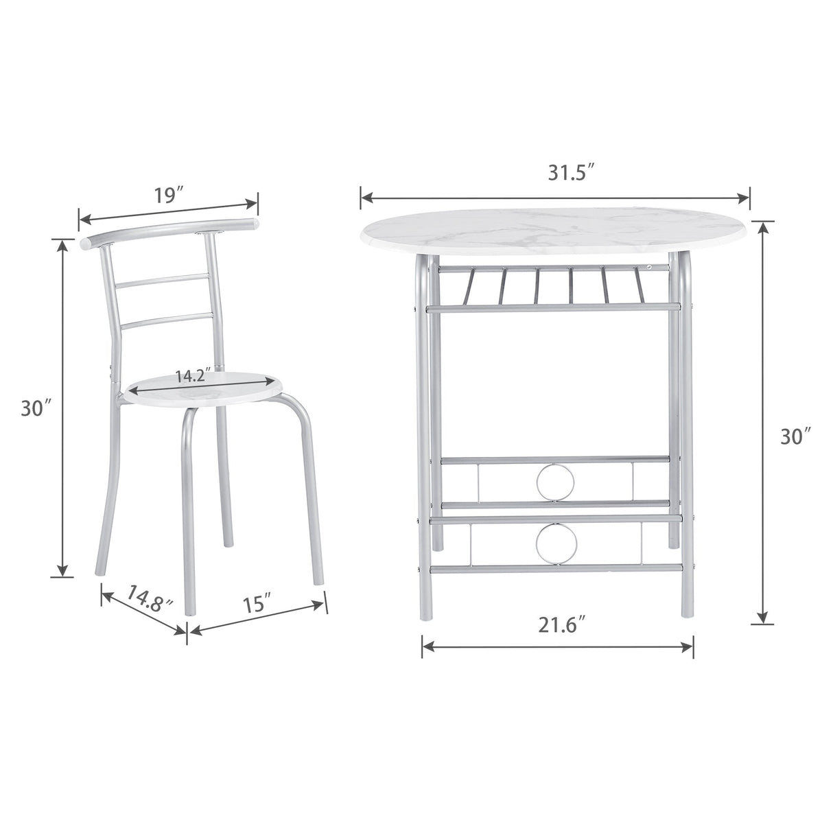 Modern 3 Piece Dining Set with Wood Oval Table and 2 Chairs for Home Kitchen Breakfast