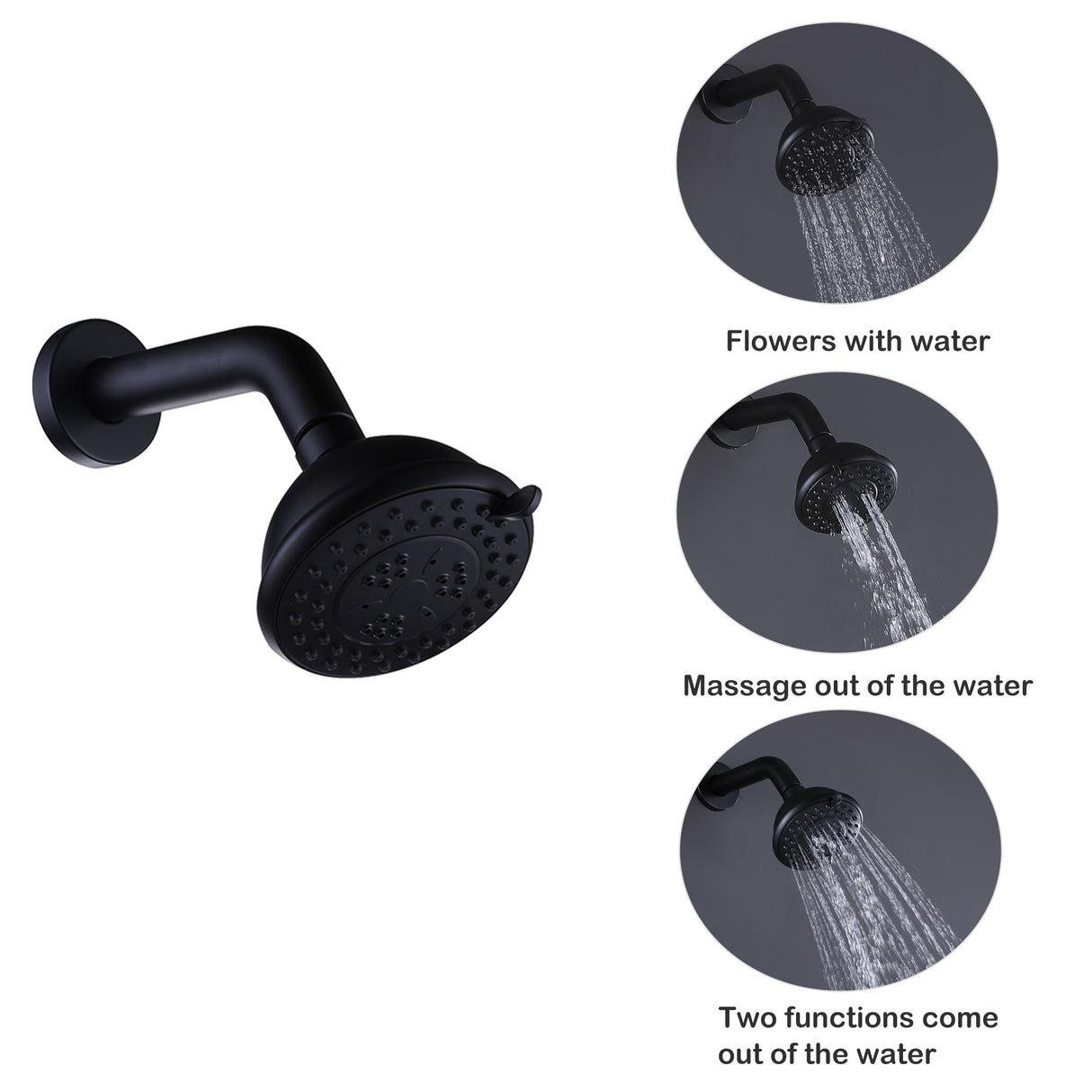 Modern 3-Way High-pressure Shower Head Set with Handle in Black