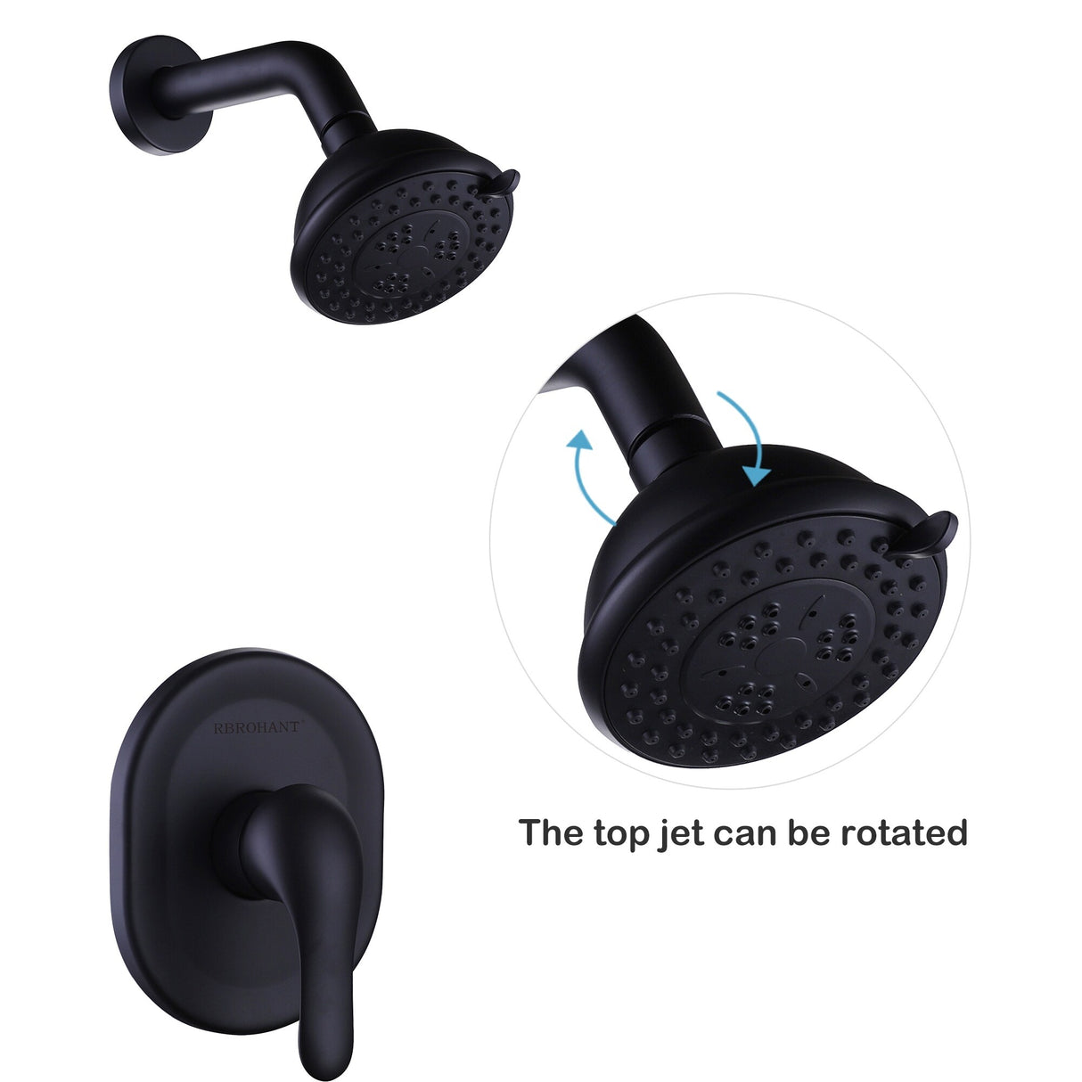 Modern 3-Way High-pressure Shower Head Set with Handle in Black