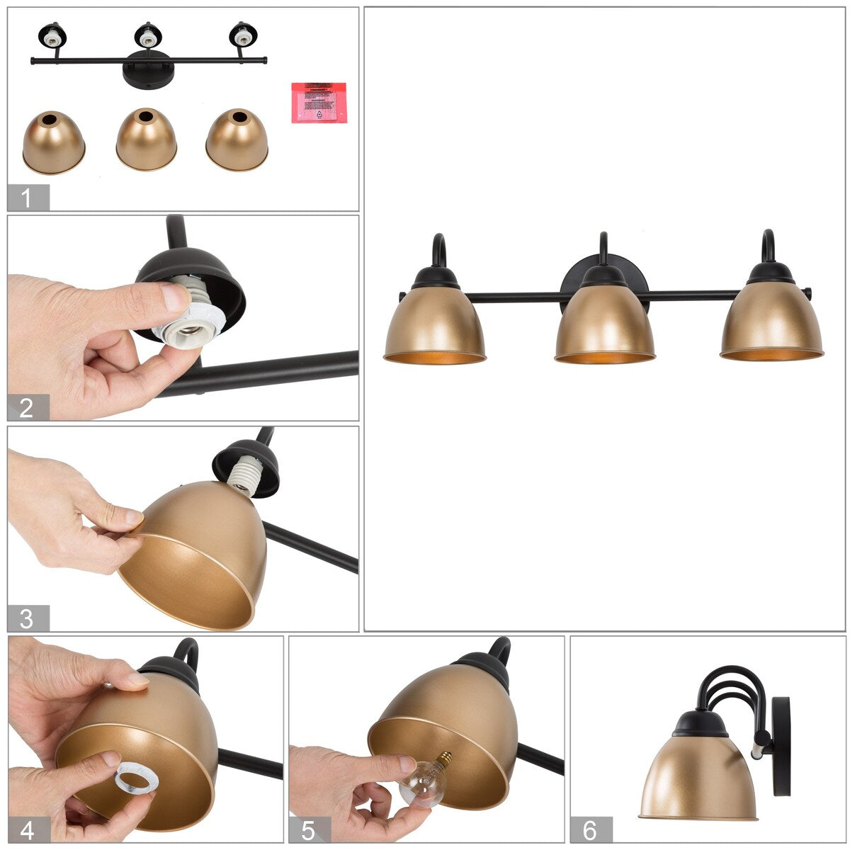 3-light Bathroom Vanity Light with Metal Shade for Powder Room