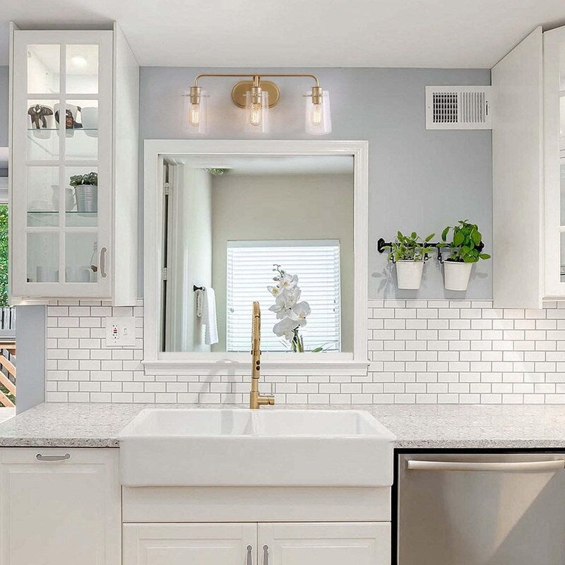 Modern 3-light Gold Bathroom Vanity Light Seeded Glass Sconces - L22.5"xW5.5"x H 9"