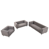 Modern 3-piece Sofa Set with Solid Wood Legs, Buttoned Tufted Backrest, Dutch Fleece Upholstered Sofa Set