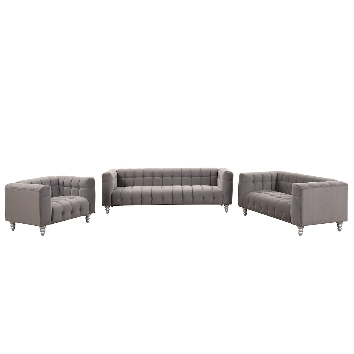 Modern 3-piece Sofa Set with Solid Wood Legs, Buttoned Tufted Backrest