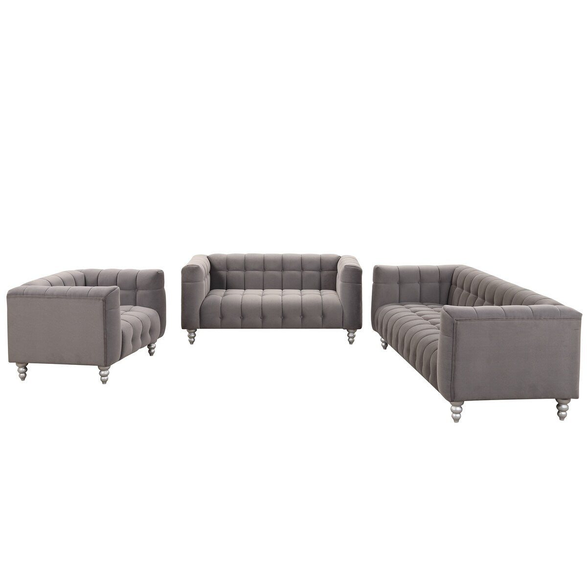 Modern 3-piece Sofa Set with Solid Wood Legs, Buttoned Tufted Backrest, Dutch Fleece Upholstered Sofa Set