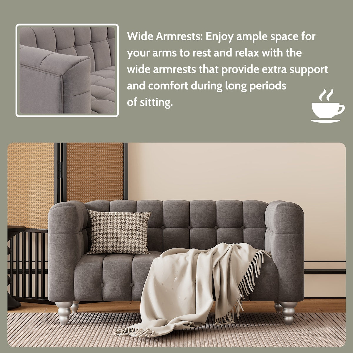 Modern 3-piece Sofa Set with Solid Wood Legs, Buttoned Tufted Backrest, Dutch Fleece Upholstered Sofa Set