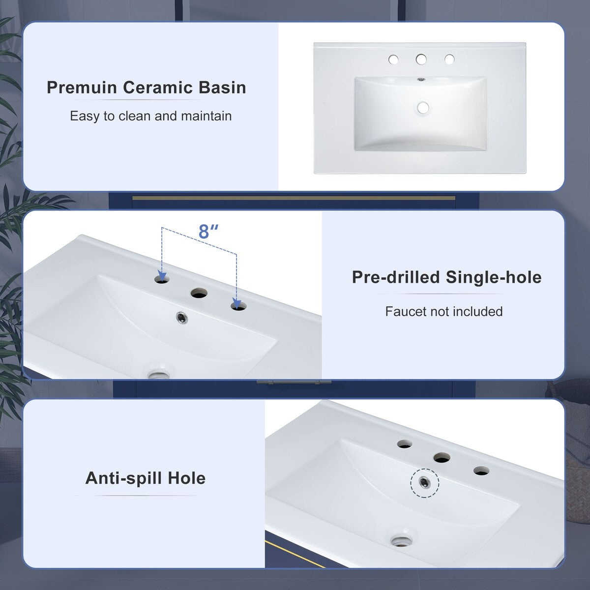 Modern 30inch Navy Blue/White Bathroom Vanity Cabinet Combo with Open Storge, Two Drawers Storge, Two Drawers
