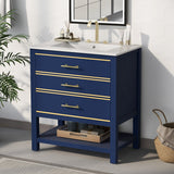 Modern 30inch Navy Blue/White Bathroom Vanity Cabinet Combo with Open Storge, Two Drawers Storge, Two Drawers