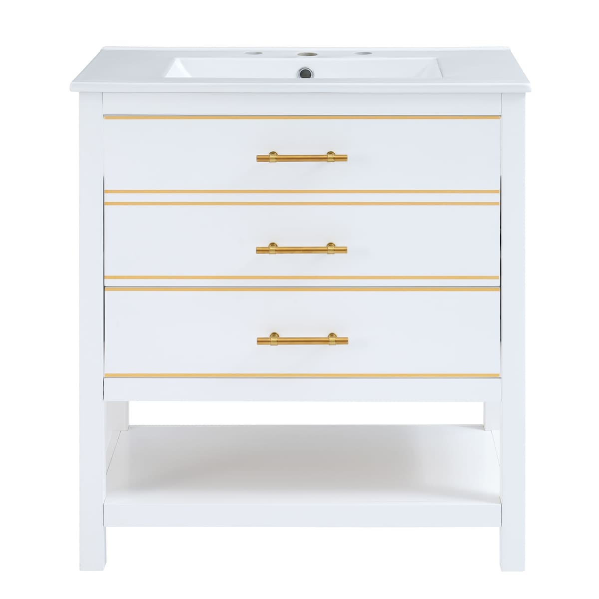 Modern 30inch Navy Blue/White Bathroom Vanity Cabinet Combo with Open Storge, Two Drawers