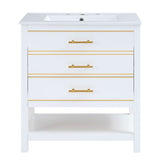 Modern 30inch Navy Blue/White Bathroom Vanity Cabinet Combo with Open Storge, Two Drawers