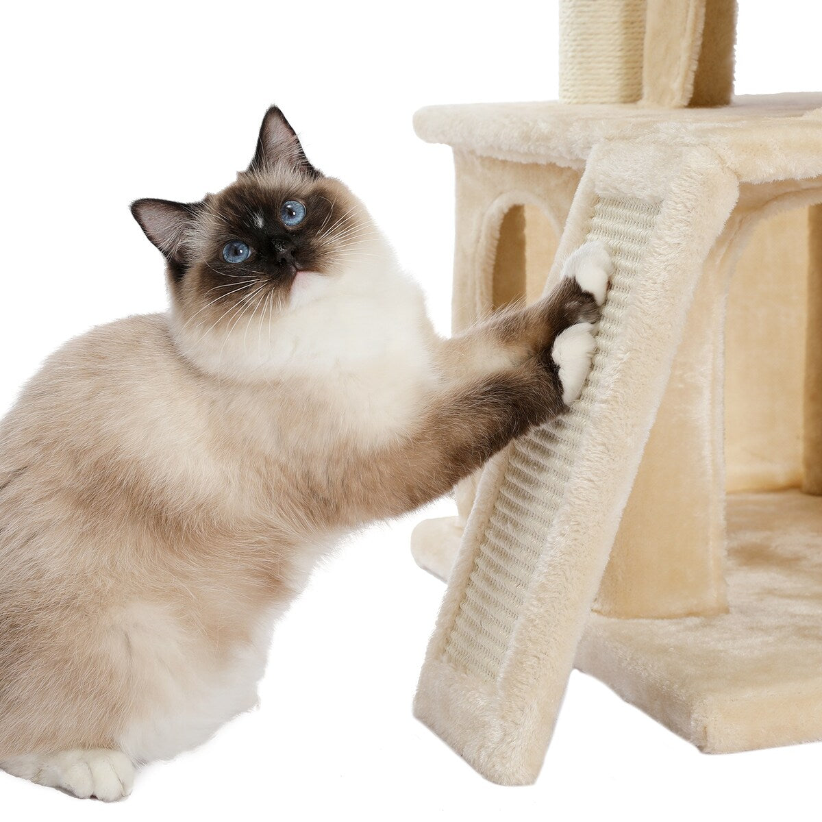 Cat Tree Luxury 34 Inches Cat Tower with Double Condos - Beige