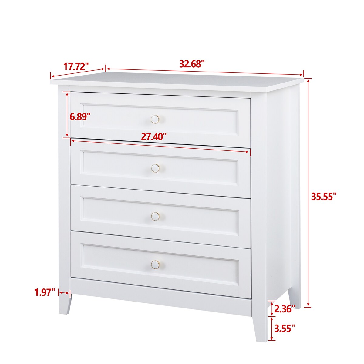 Modern 36-in Storage Solid Wood Retro Round Handle Side Cabinet with 4-Drawers