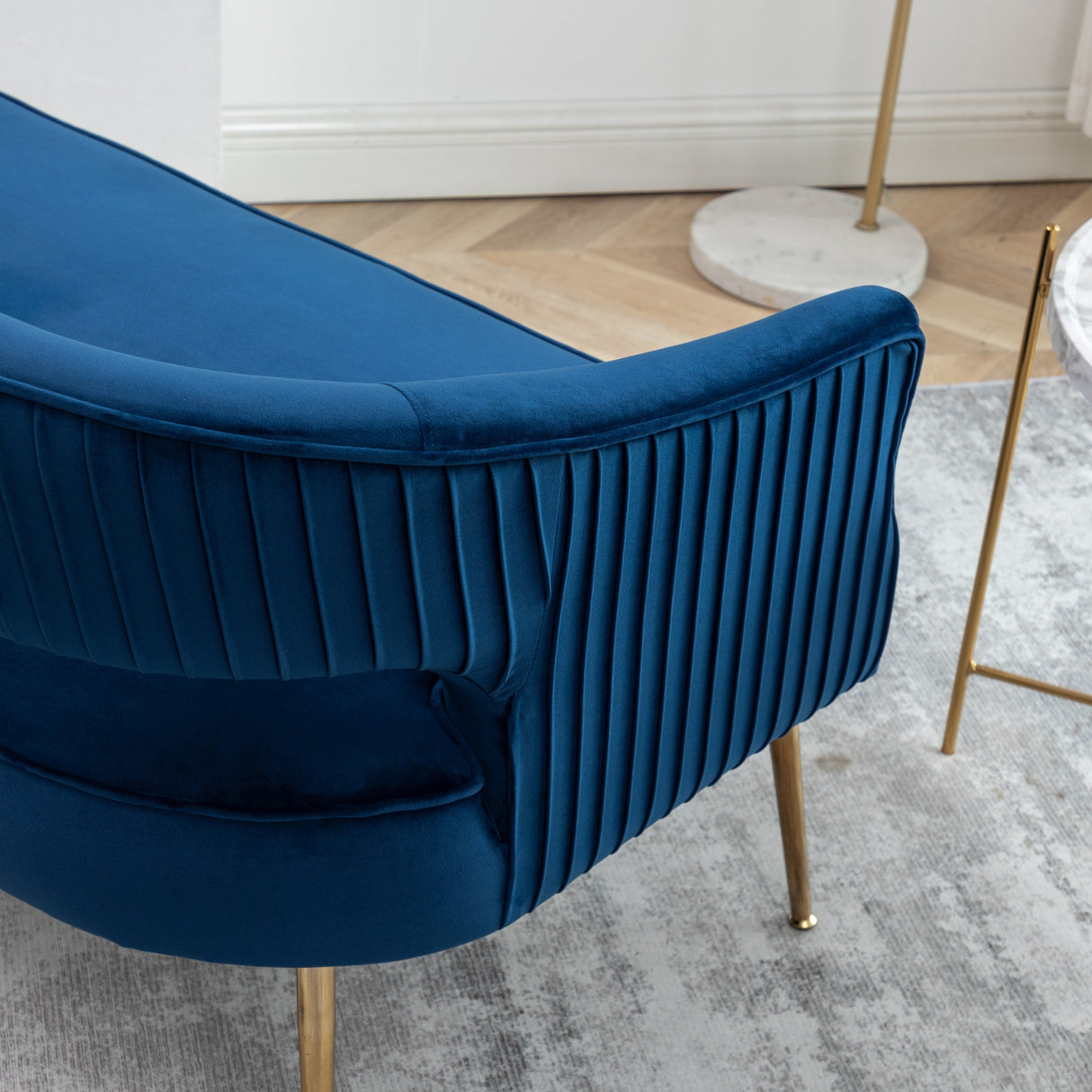 SEYNAR Modern 51'' Velvet Tufted Loveseat Open Back with Golden Metal Legs