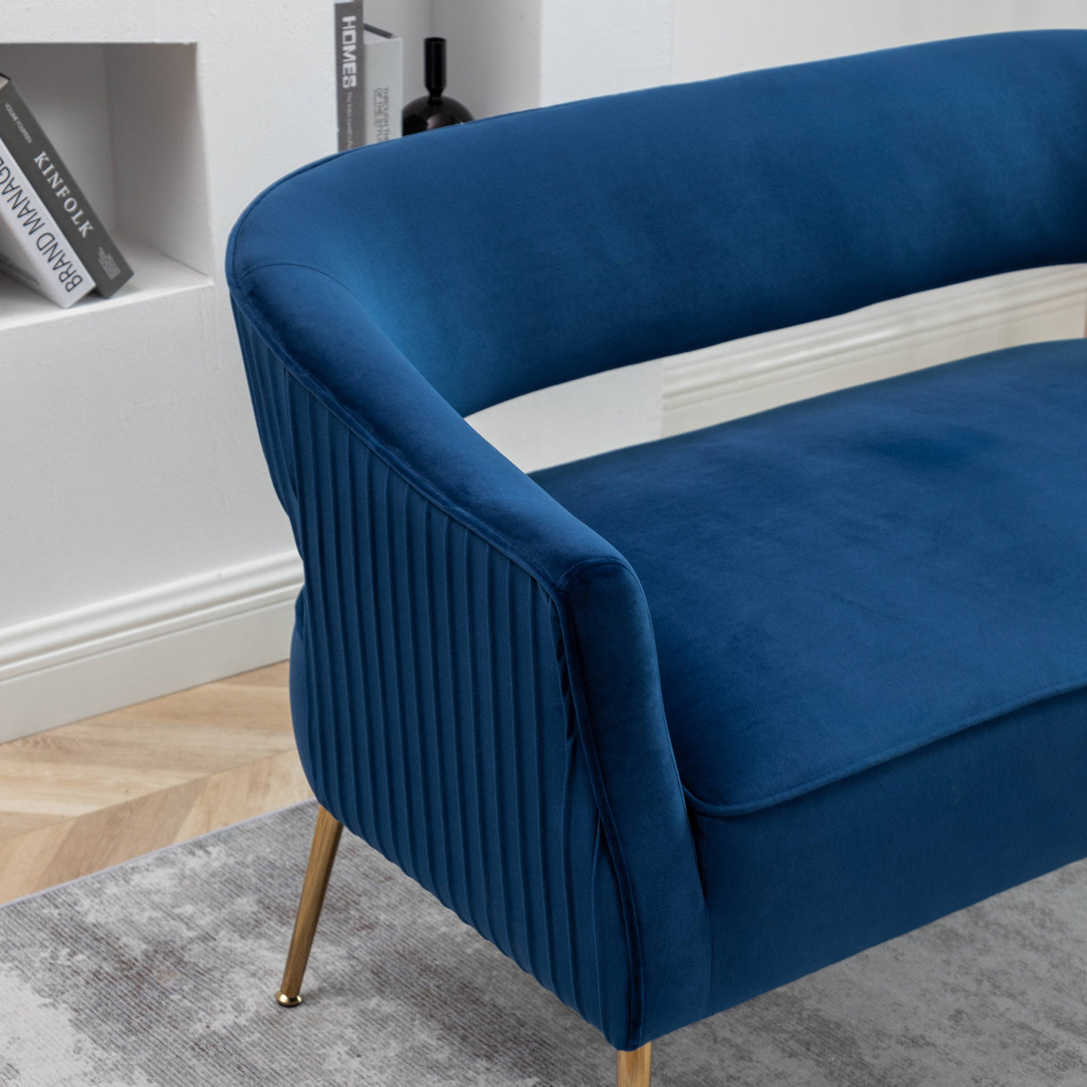 SEYNAR Modern 51'' Velvet Tufted Loveseat Open Back with Golden Metal Legs