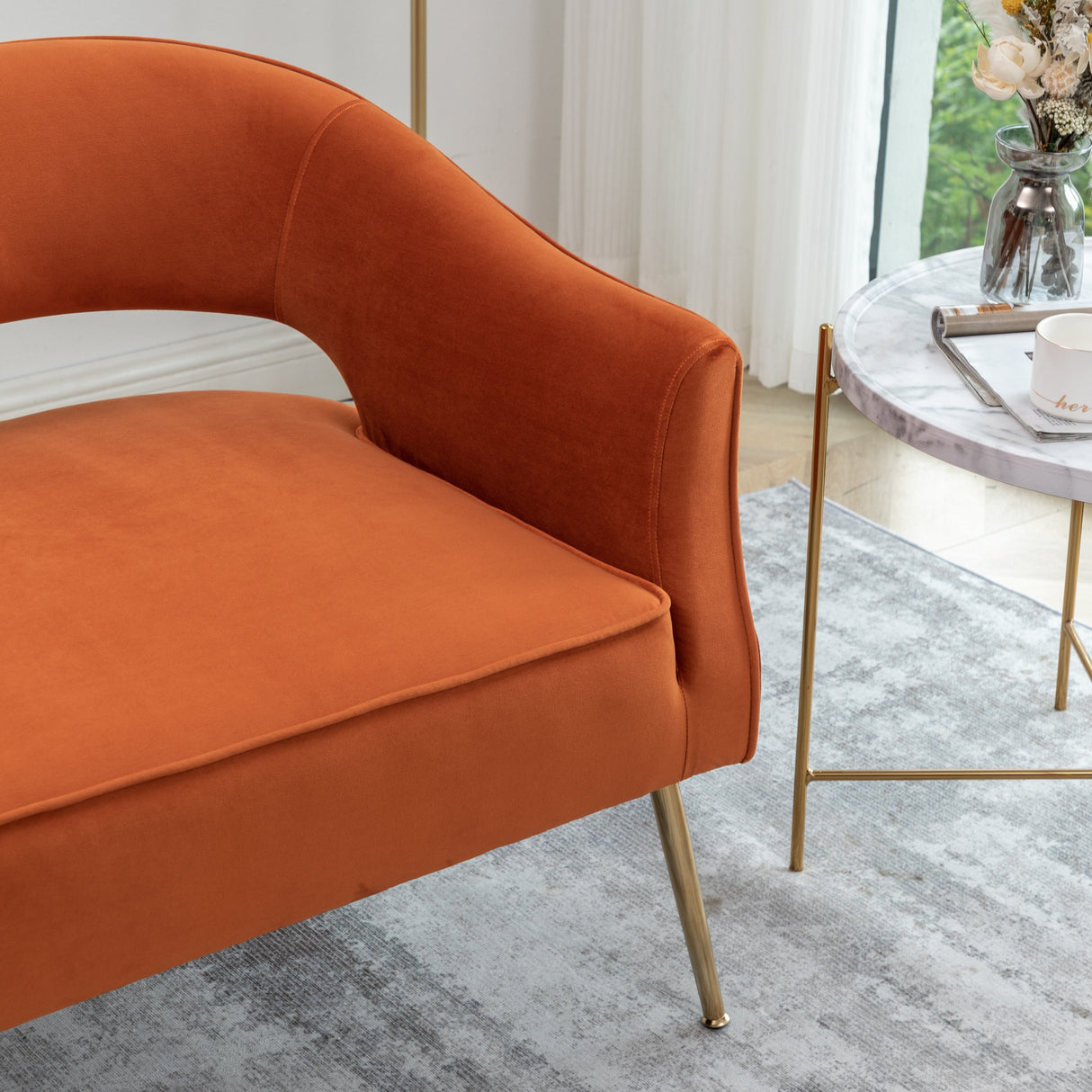 SEYNAR Modern 51'' Velvet Tufted Loveseat Open Back with Golden Metal Legs